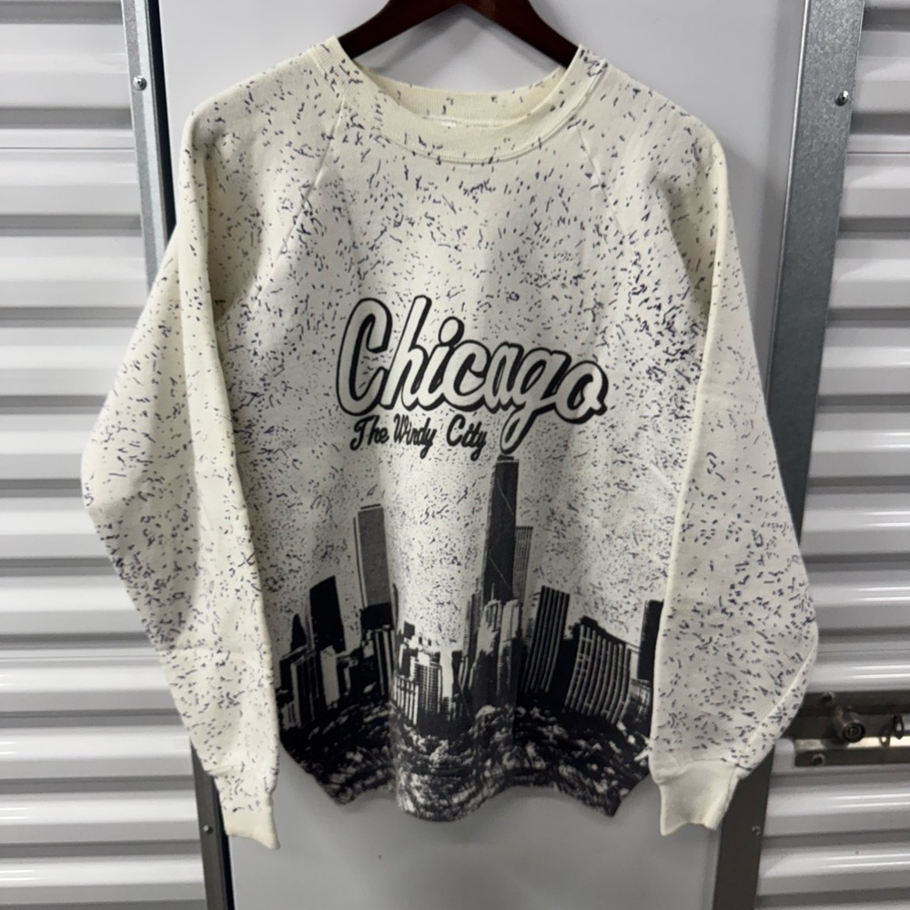 Vintage Chicago Windy City AOP Crewneck Sweatshirt Mens XL 90s Skyline USA City - Picture 2 of 8